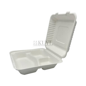Bagasse menu box groot 3 vaks wit
